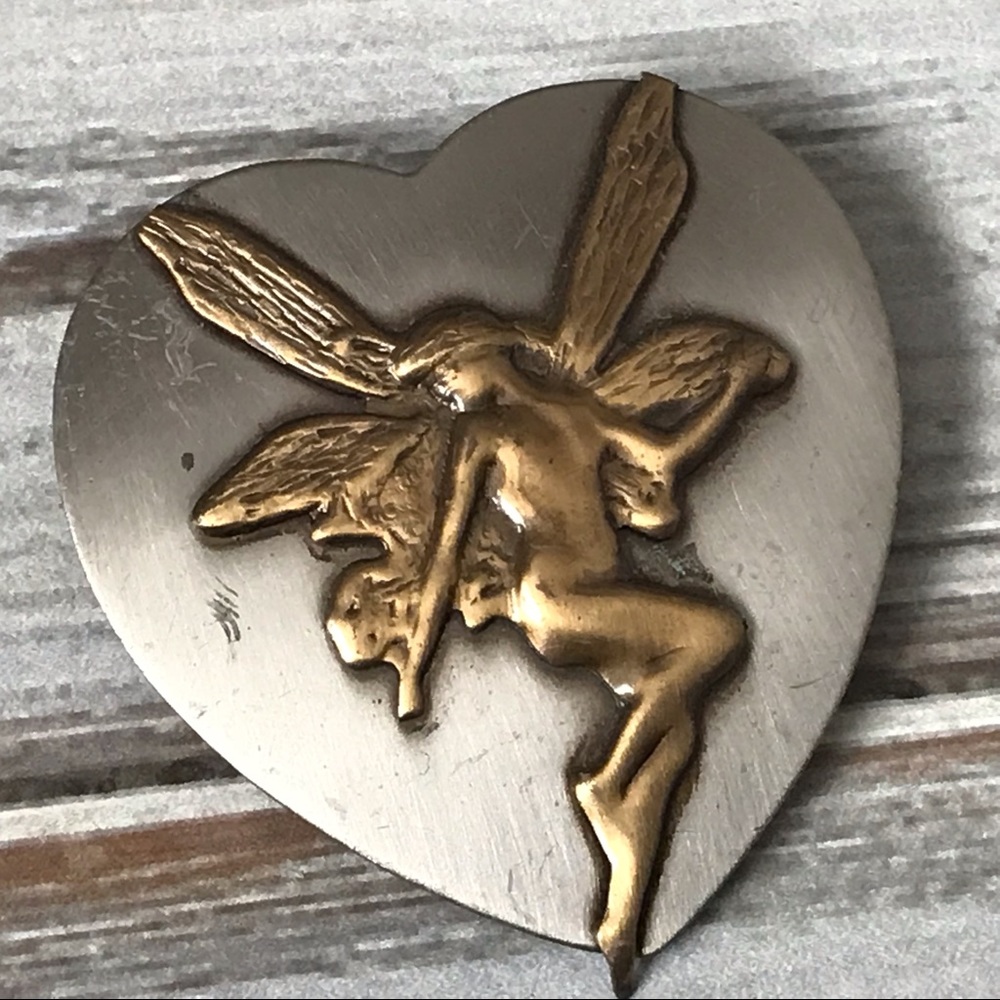 Handmade artisan silver and brass fairy brooch